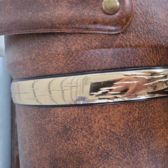 Vintage MCM Retro Brown Faux Leather Tall Ice Bucket - Picture 7 of 9